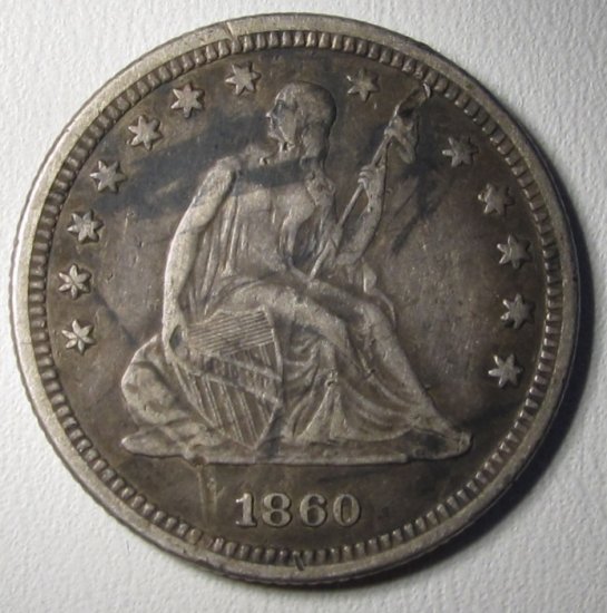 Seated Liberty Quarter 1860 VF+ Grade Old US Silver Coin WDED-05 - Click Image to Close