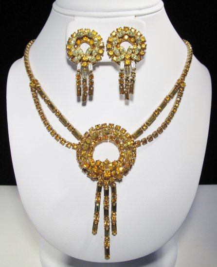 Amber & Yellow Rhinestone Necklace & Earrings Set WC-373 - Click Image to Close