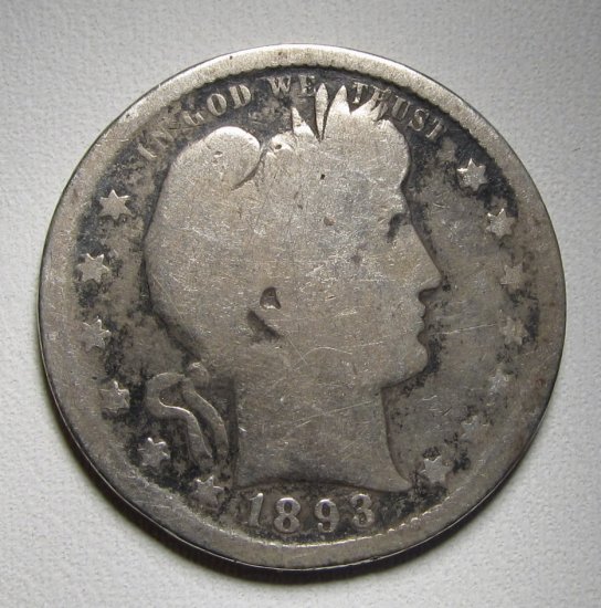 Barber Quarter 1893–S Good Scarce Date Old Siilver Coin WDEE-11 - Click Image to Close