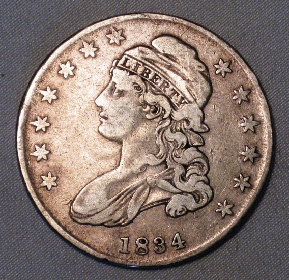 Cap Bust Half Dollar 1834 Sm Dt Very Fine Silver Coin WDED-24 - Click Image to Close