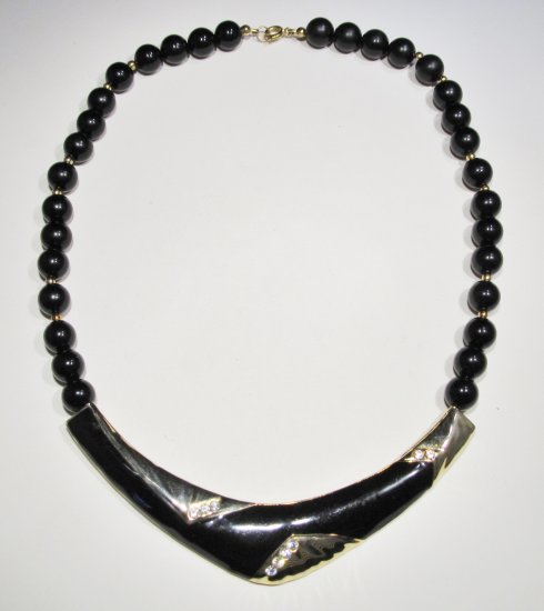 Chunky 1980's Black Bib Choker Necklace WC-450 - Click Image to Close