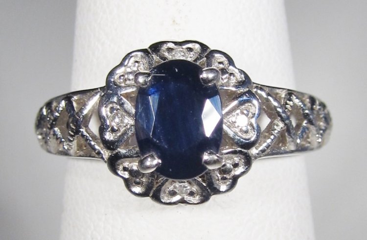 10K Gold Sapphire & Diamond Ring WC-086 - Click Image to Close