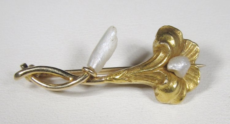 14K Gold Flower Fresh Water Pearl Pin Brooch WC-174 - Click Image to Close