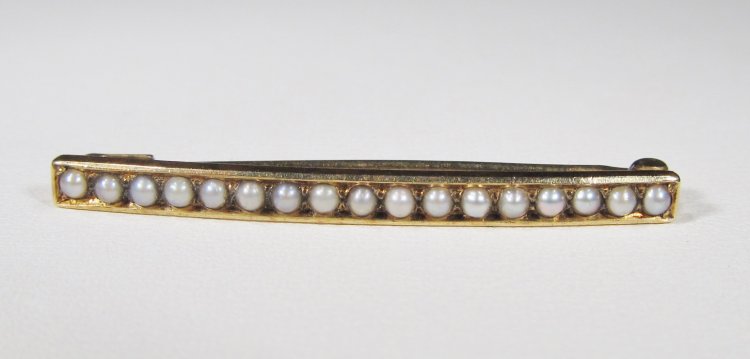 Antique Victorian 14K Gold & Seed Pearl Bar Pin Brooch WC-011 - Click Image to Close