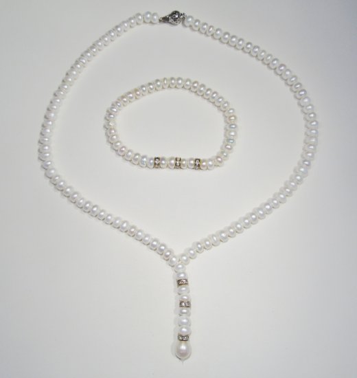 14/20 White Potato Pearl Necklace & Bracelet Set WC-246 - Click Image to Close