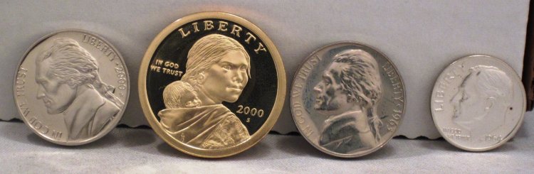 Modern Proof Coins 8 Diff w/Sac $1 & Silver 10c WDED-31 - Click Image to Close