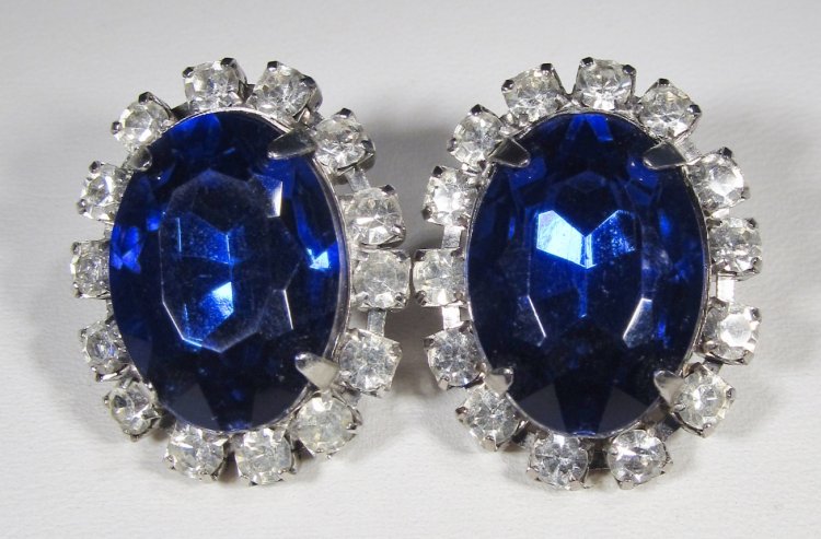Blue & Clear Rhinestone Pierced Earrings WC-082 - Click Image to Close