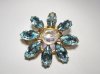 Vintage Blue Navette Rhinestone Flower Brooch Pin WC-434