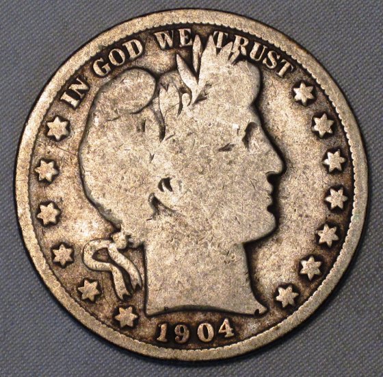 Barber Half Dollar 1904-S Scarce Date Good + Silver Coin WDED-26 - Click Image to Close