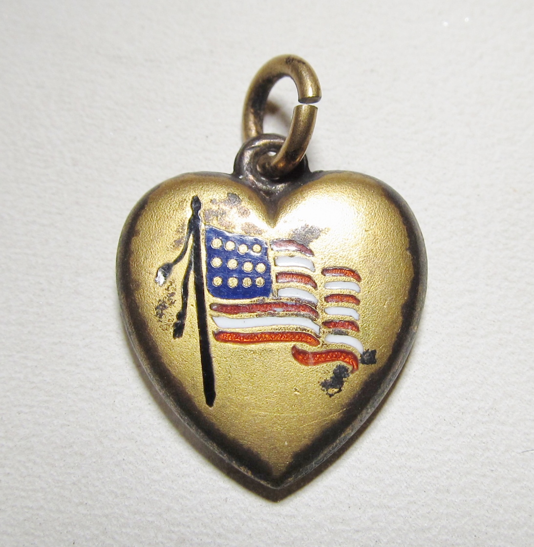 Vintage Puffy Heart Patriotic Flag Charm Engraved WC-421 - $110.99 ...