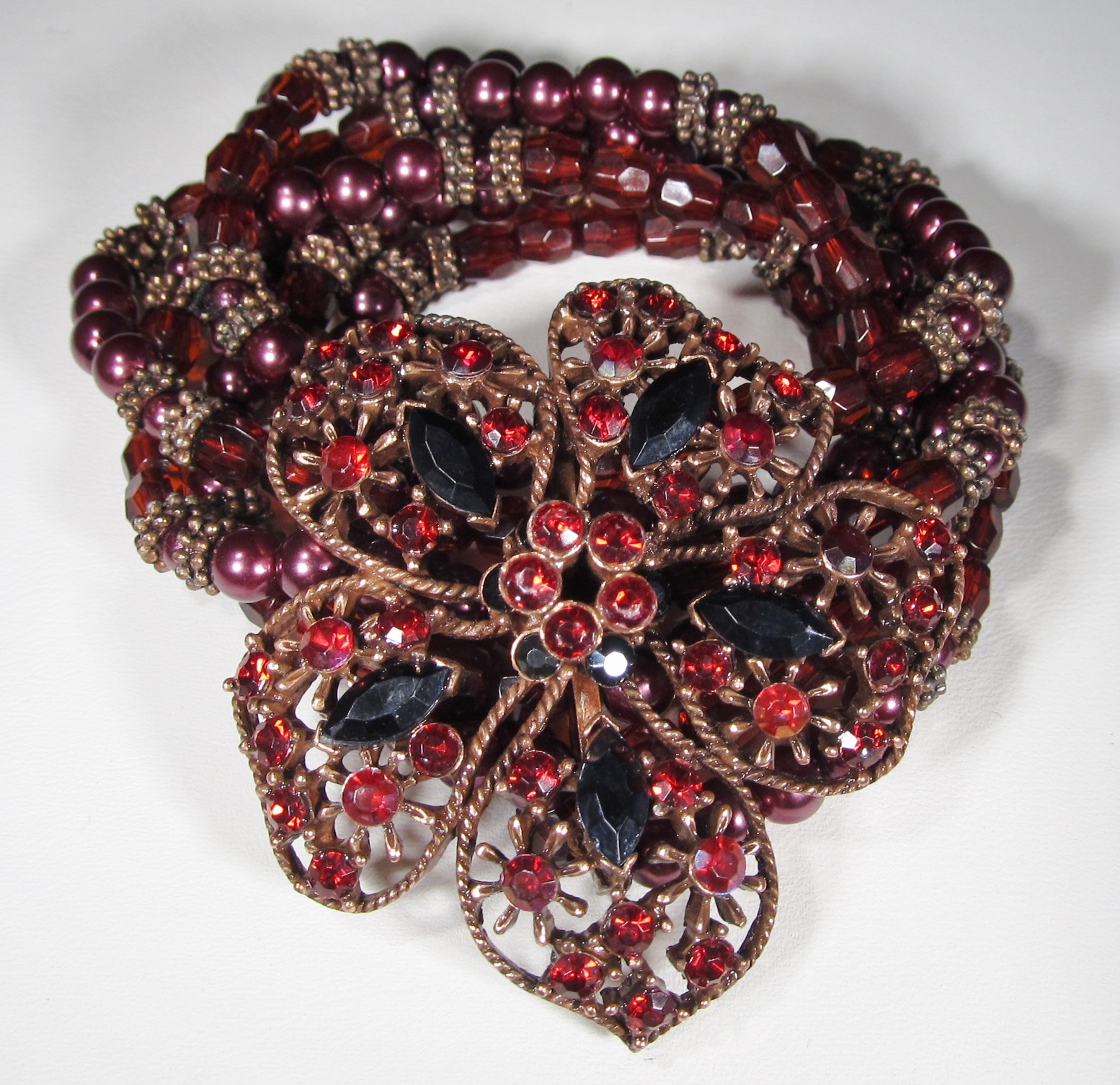 Large Rhinestone Flower Bracelet Red Beads WC-135 - $39.99 : Decatur
