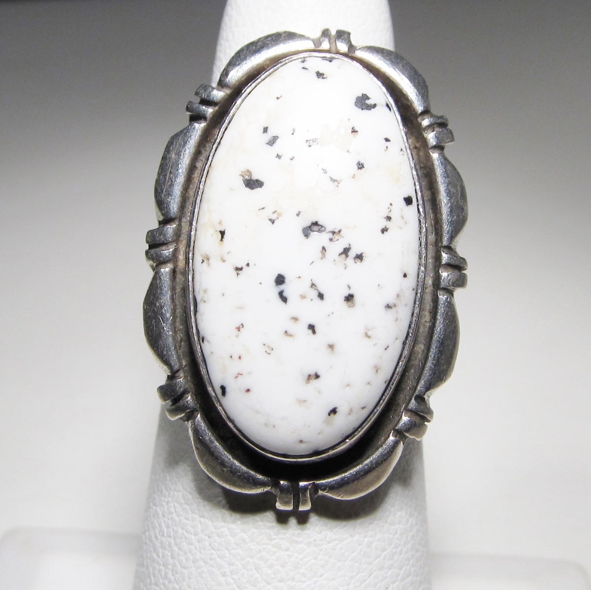 Navajo Sterling White Buffalo Turquoise Cabochon Ring Wc