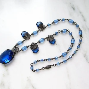 Antique Art Nouveau Sterling Silver Filigree & Glass Necklace ETC5877