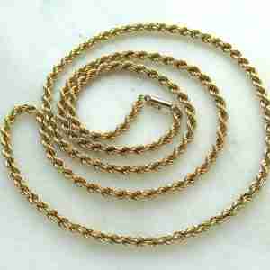 Vintage 14K Yellow Gold Hollow Rope Chain Necklace 30 Inches Long ETC8736