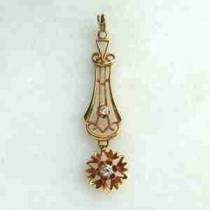 Antique 14K Art Deco Diamond Lavalier Necklace Pendant ETC9373