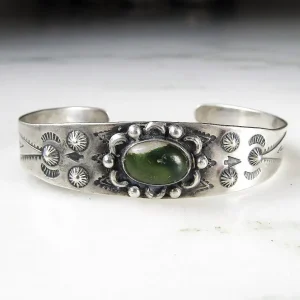 Vintage Fred Harvey Era Green Turquoise Navajo Sterling Silver Handmade Cuff Bracelet ETC3478