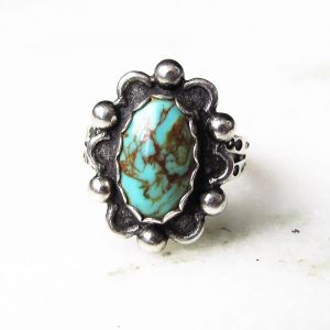 Estate Navajo Natural Kingman Turquoise Sterling Silver Ring ETC1344