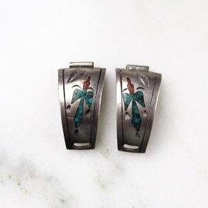 Vintage Zuni Sterling Silver Chip Inlay Watch Tips Handmade ETC3276