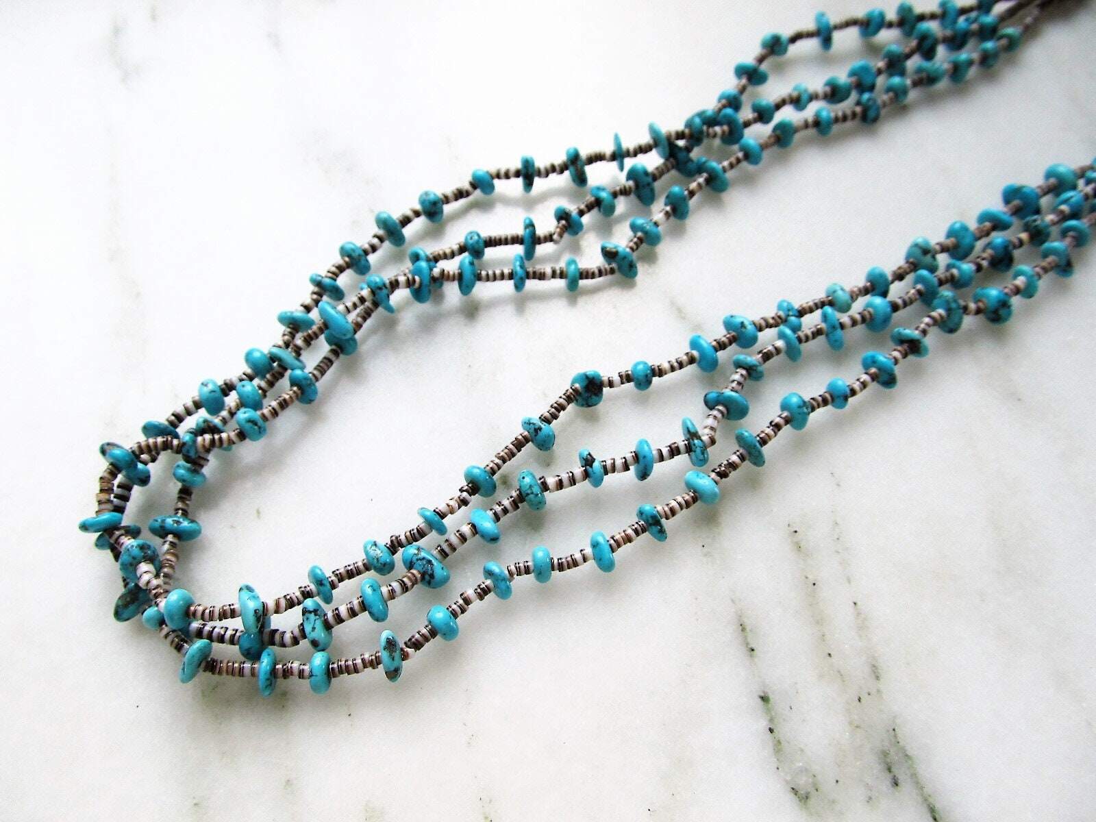 Estate Vintage Navajo Turquoise Heshi Squaw Wrap Necklace Handmade ETC3785