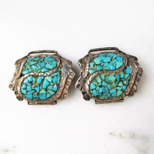 Vintage Old Pawn Snake Navajo Turquoise Chip Watch Tips Sterling Silver Handmade ETC3793