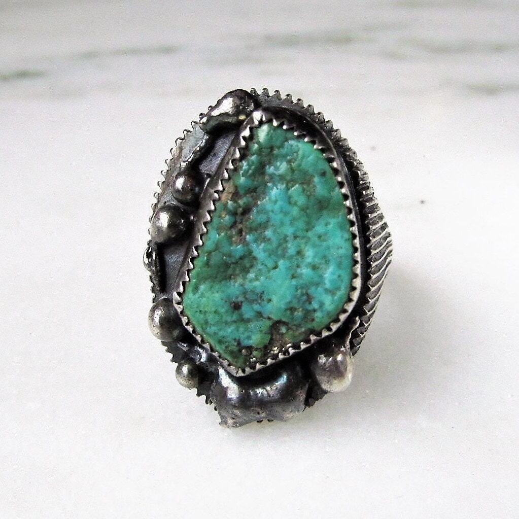 Vintage Navajo Turquoise Huge Old Pawn Mens Ring Handmade ETC6873