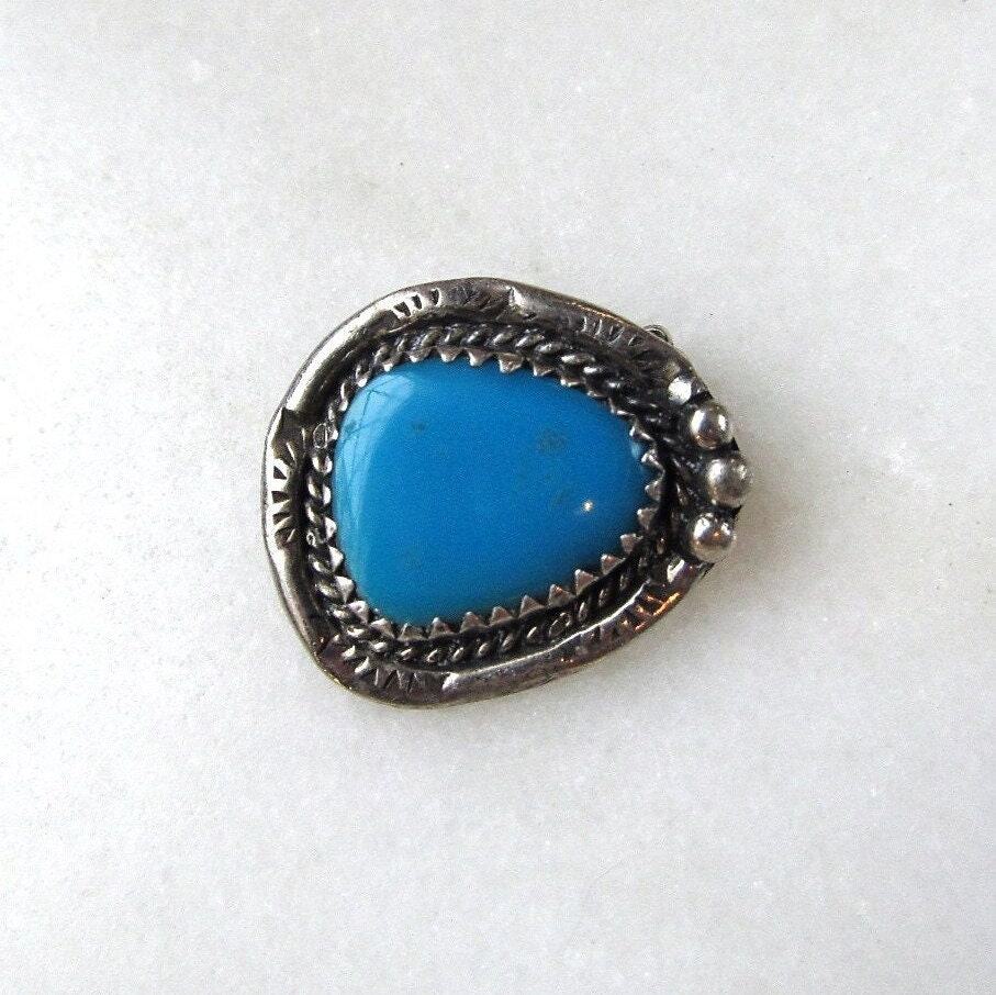 Vintage Navajo Sterling Silver Turquoise Handmade Brooch Pin ETC6894