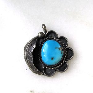 Vintage Navajo Native American Handmade Sterling Silver & Turquoise Necklace Pendant ETC7734