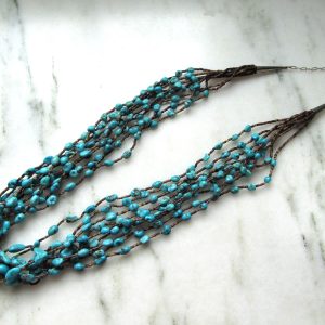 Vintage Turquoise Nugget Heshi Shell Navajo Beaded 9 Strand Necklace ETC8928