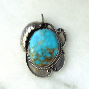 Vintage Navajo Turquoise Sterling Silver Necklace Pendant ETC9400