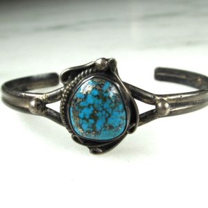 Vintage Native American Turquoise w/ Pyrite Matrix Sterling Silver Cuff Bracelet ETC9539