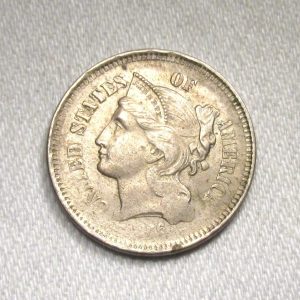 1866 Nickel 3 Cents Weakly Struck AU Coin AQ306
