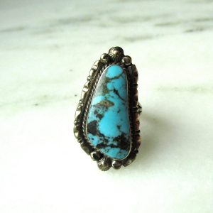 Vintage Navajo Running Bear Native American Turquoise Sterling Silver Ring ETC9834