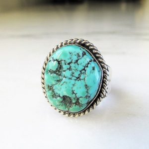 Vintage Large Navajo Chunk Turquoise Nugget Mens Ring Handmade ETC4703