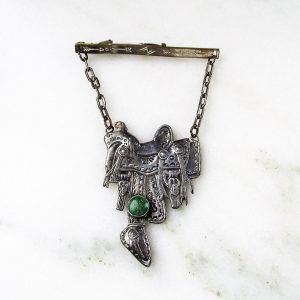 Vintage Navajo Sterling Silver Saddle Green Turquoise Mens Tie Bar ETC5130