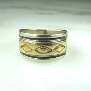 Vintage Native American Signed 14K & 925 Sterling Silver Band Ring w/ Raincloud Hallmark ETC9824
