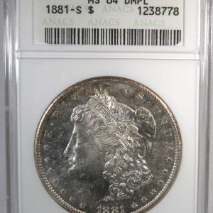 1881-S Silver Morgan Dollar ANACS Soapbox MS64 DMPL Coin AR303