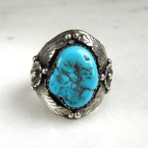 Vintage Navajo Turquoise Sterling Silver Native American Ring ETC10386