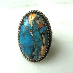 Vintage Navajo RLH Signed Boulder Turquoise Sterling Silver Ring Adjustable ETC10424
