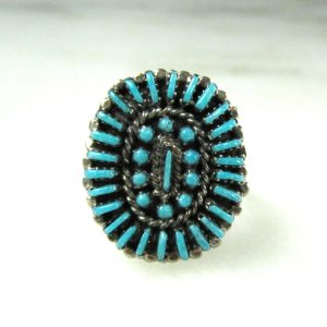 Vintage Zuni Petit Point Turquoise Sterling Silver Native American Ring ETC10439