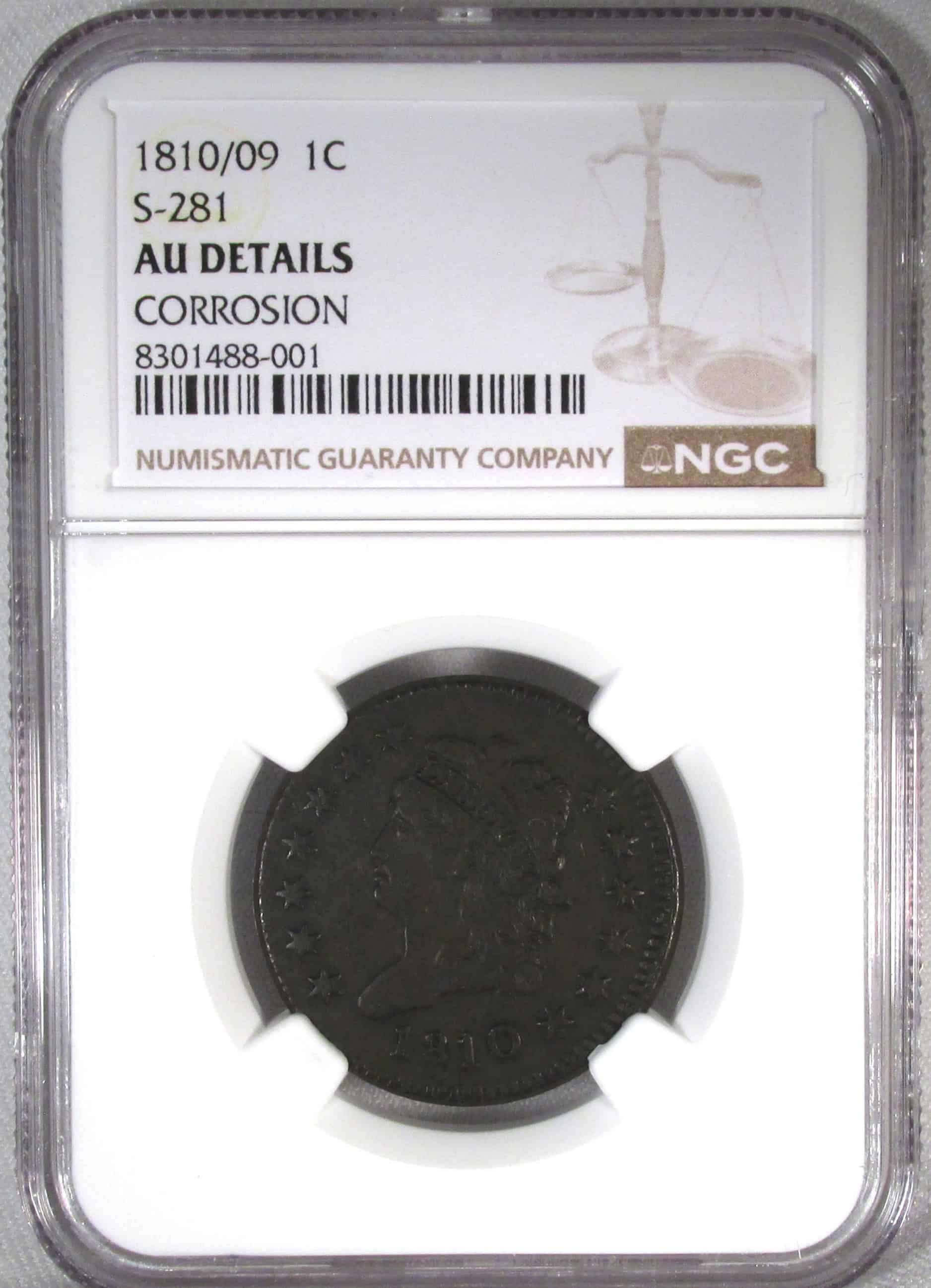 1810/09 Classic Head Large Cent S-281 NGC AU Details Coin AS18