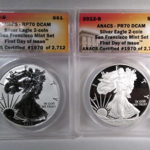 2012-S American Silver Eagle 2 Coin Set Proof/Reverse Proof ANACS PR70 DCAM & RP70 DCAM AS131