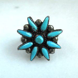 Vintage Zuni Needlepoint Turquoise Sterling Silver Ring ETC10479
