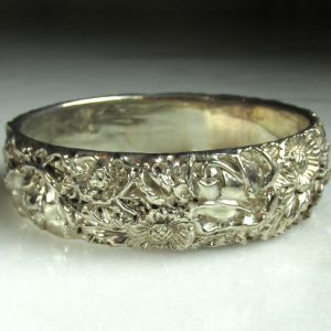 Sterling Silver High Relief Floral Bangle Bracelet ETC10601