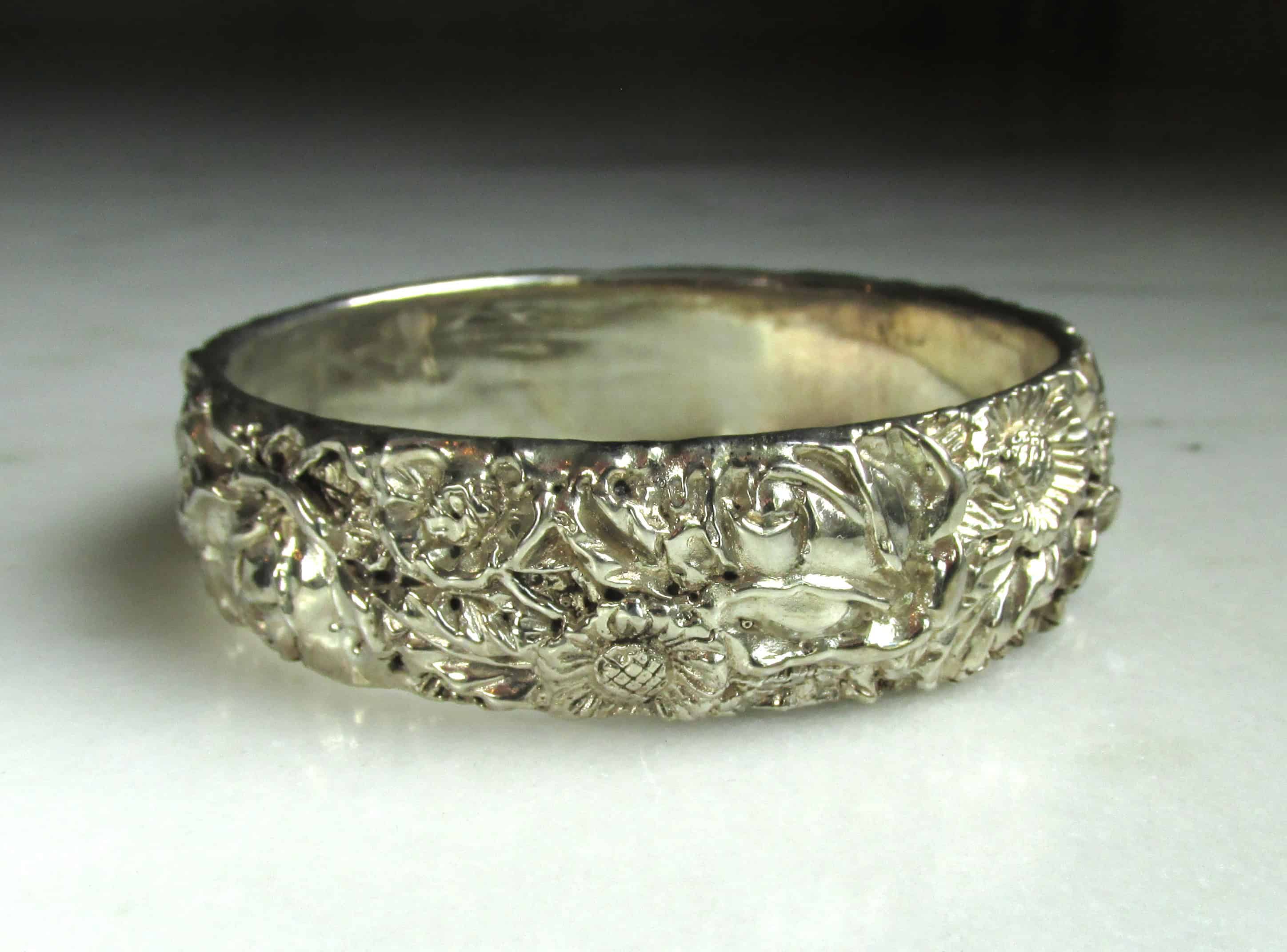 Sterling Silver High Relief Floral Bangle Bracelet ETC10601