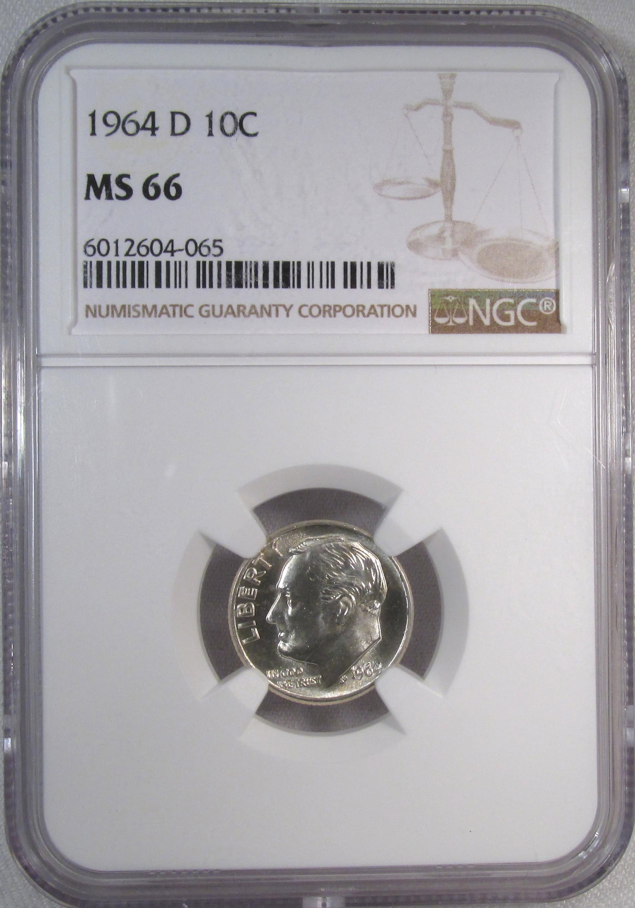 1964-D Silver Roosevelt Dime NGC MS66 Coin AJ224