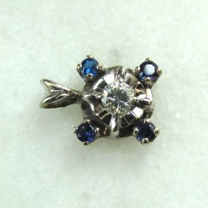 14K White Gold Diamond Sapphire Buttercup Pendant ETC10695