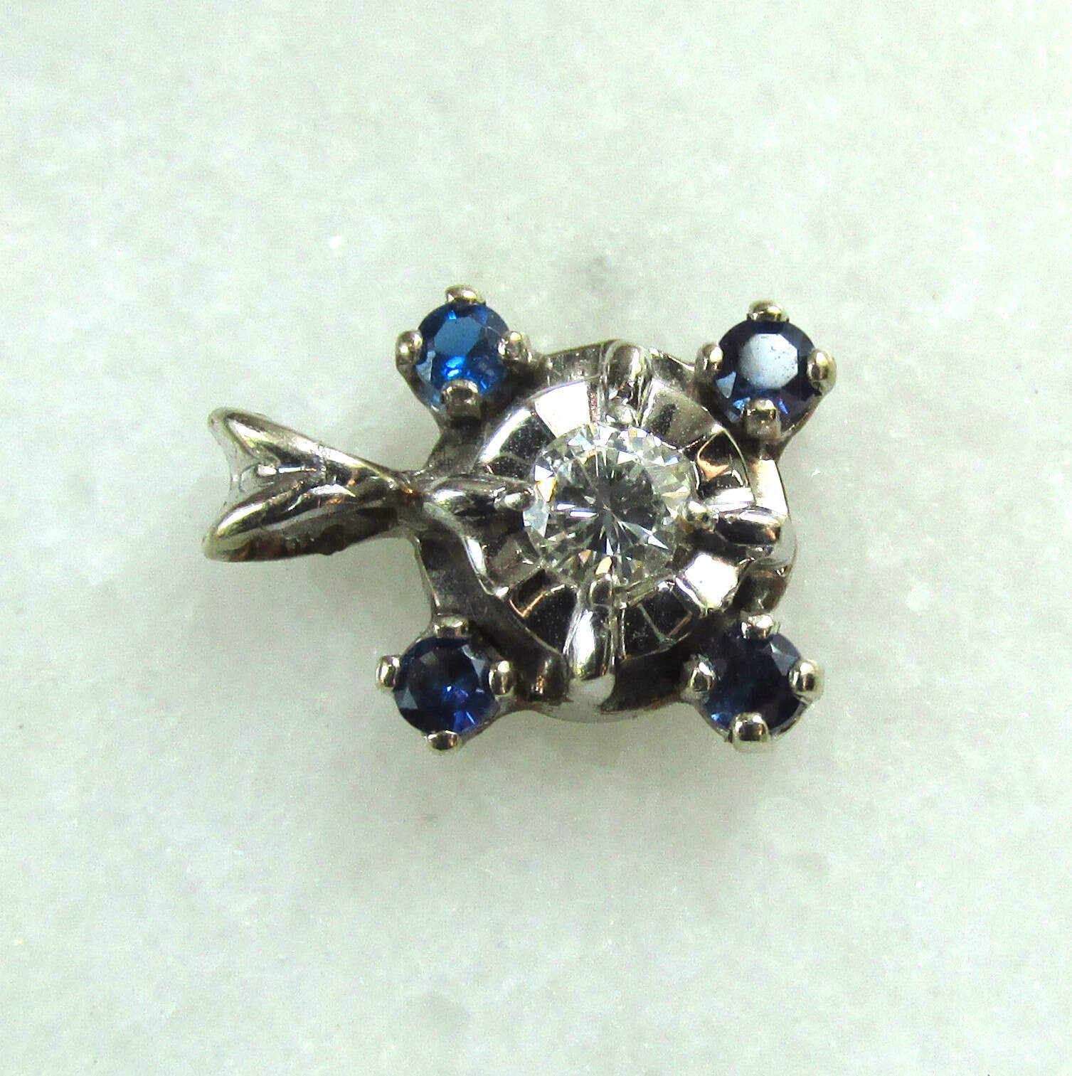 14K White Gold Diamond Sapphire Buttercup Pendant ETC10695
