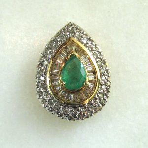 14K Diamond & Emerald Teardrop Necklace Pendant ETC10697