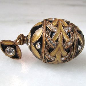 Vintage Rhinestone Black & Yellow Enamel Egg Pendant ETC10940