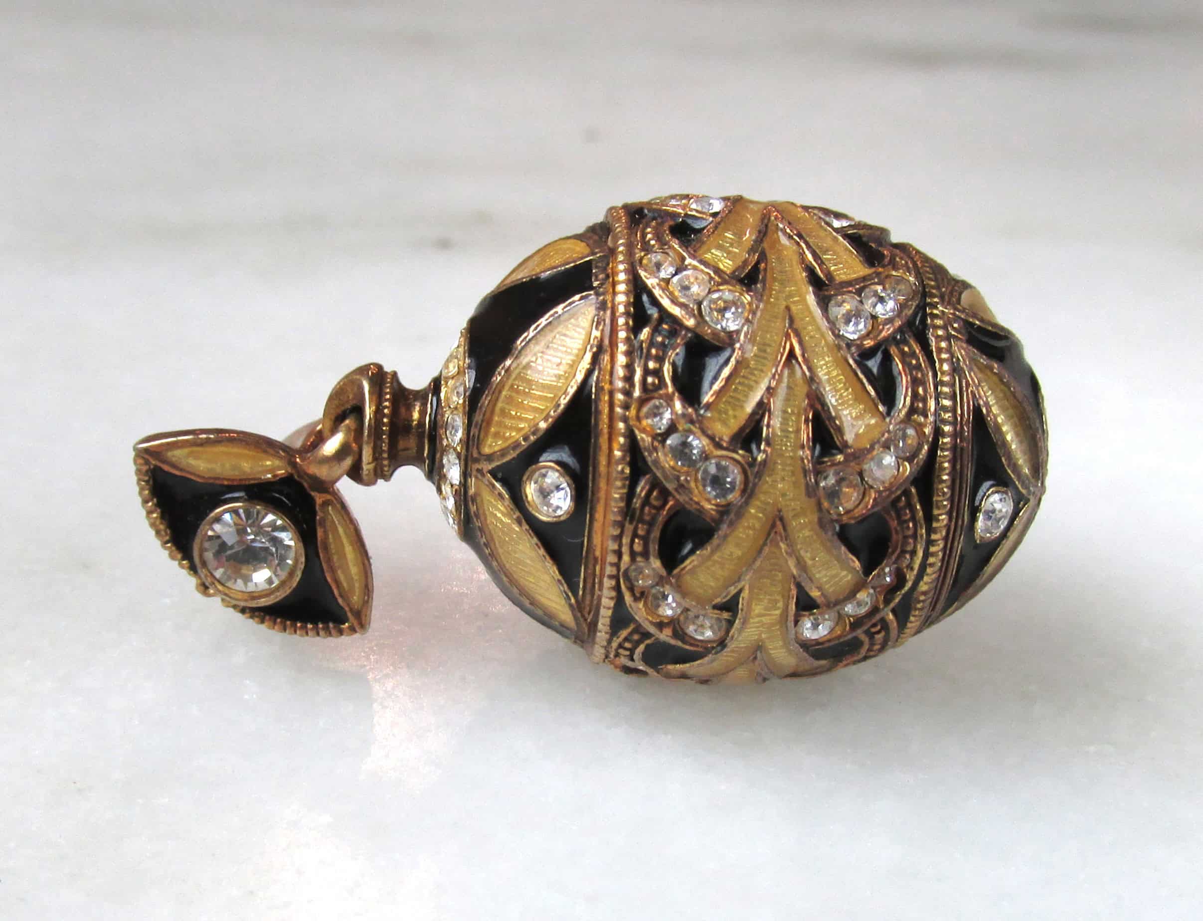 Vintage Rhinestone Black & Yellow Enamel Egg Pendant ETC10940